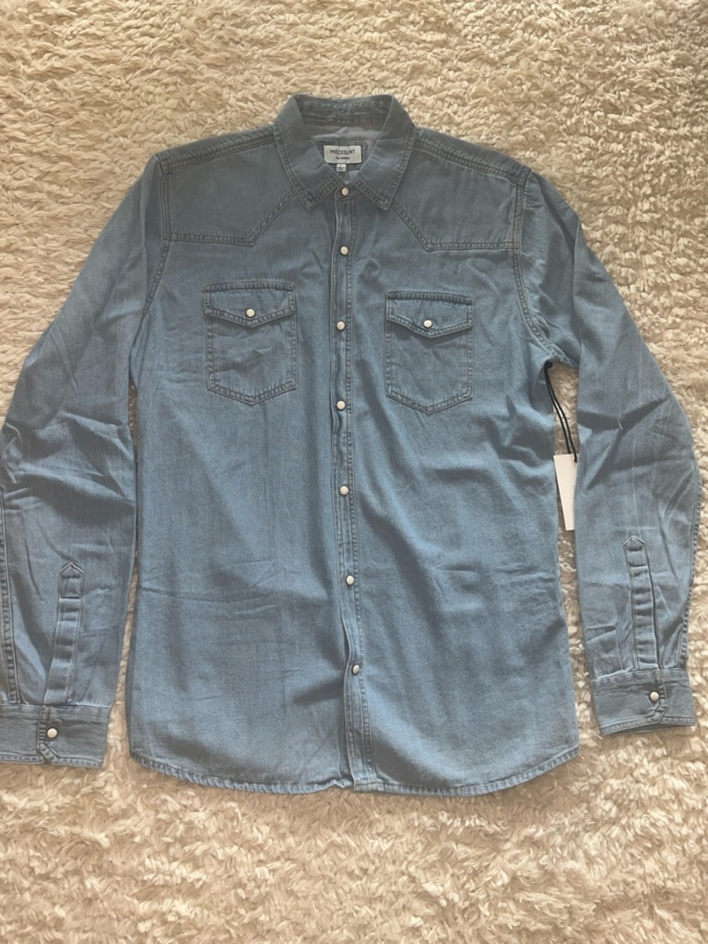 Light Blue Denim Button-Down Western Shirt